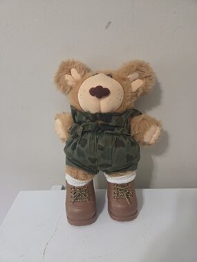Vintage 1985 Furskins Plush Bear By Xavier Roberts Camoflauge Army Uniform Boots